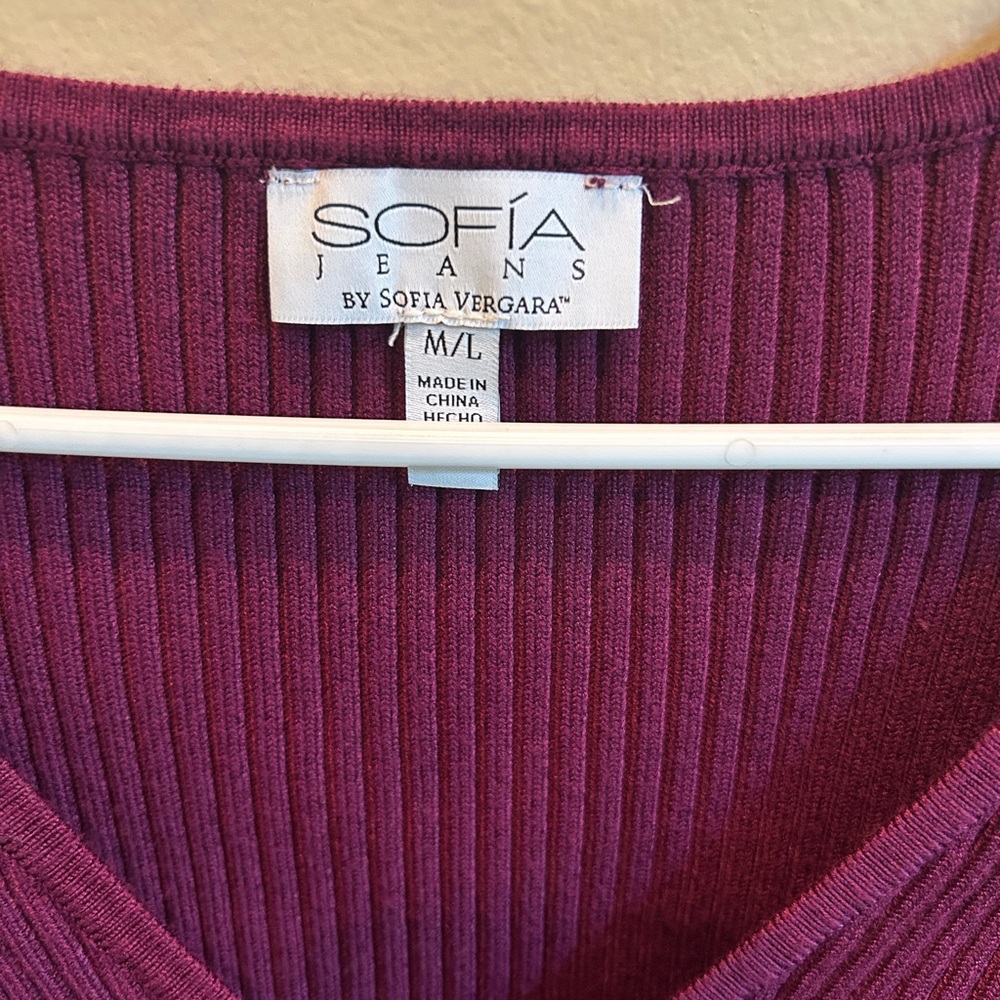 sofia by sofia vergara V-Neck Ribbed Sweater - Plum - Picture 2 of 2